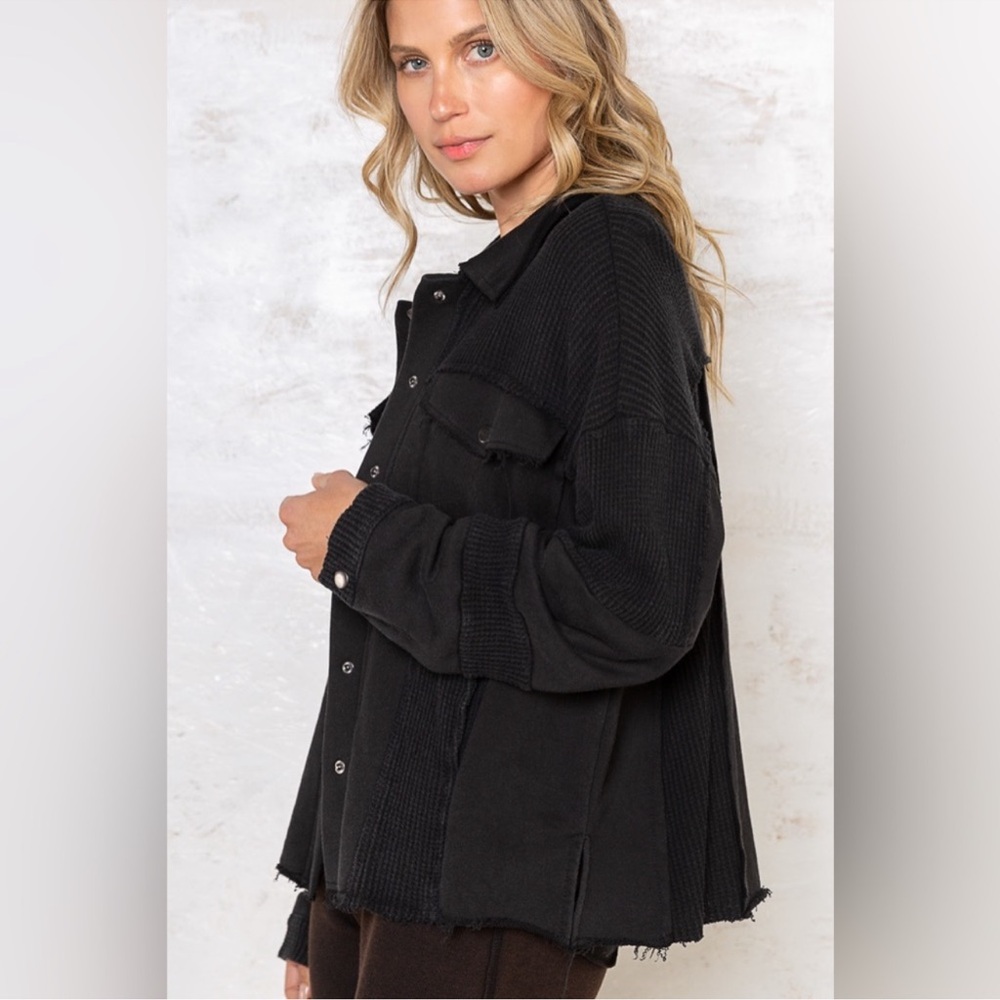 Pol Black Button Down Shirt Snap Button Front Poc… - image 3